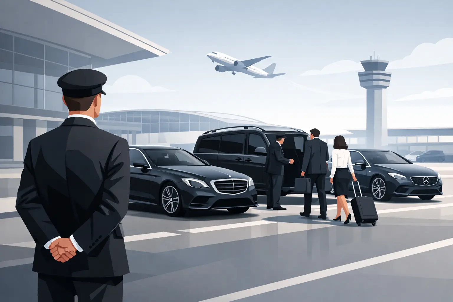 Service chauffeur à disposition à Paris avec véhicules haut de gamme, chauffeur dédié et passagers suivant un programme flexible.