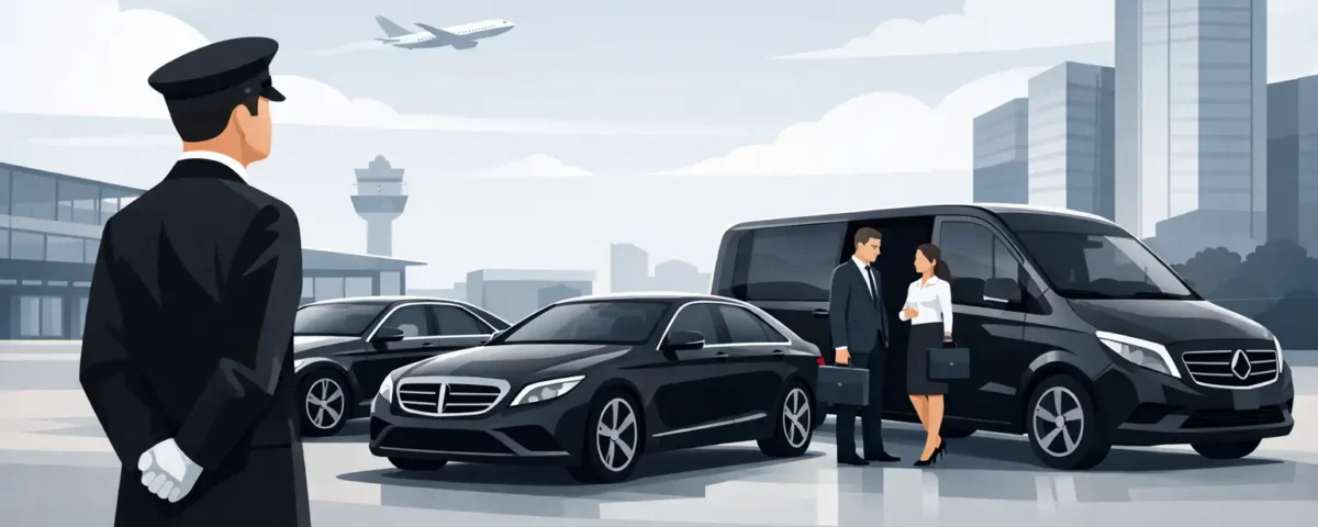 Chauffeur exécutif FCLS devant une Mercedes Classe S à Paris pour un service de transport corporate haut de gamme