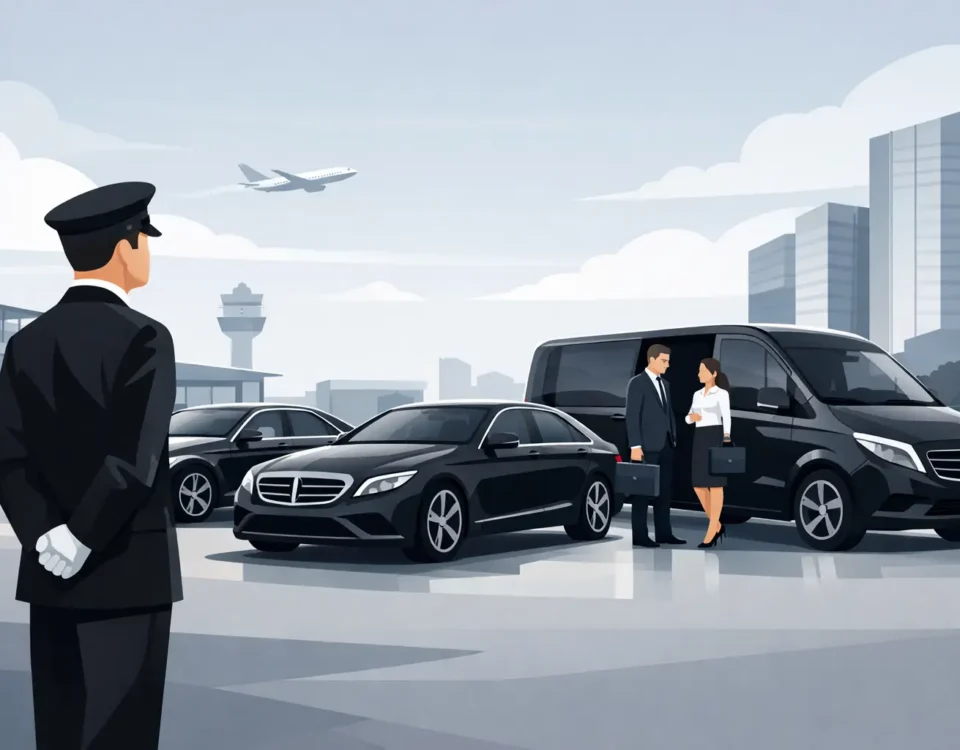 Chauffeur exécutif FCLS devant une Mercedes Classe S à Paris pour un service de transport corporate haut de gamme