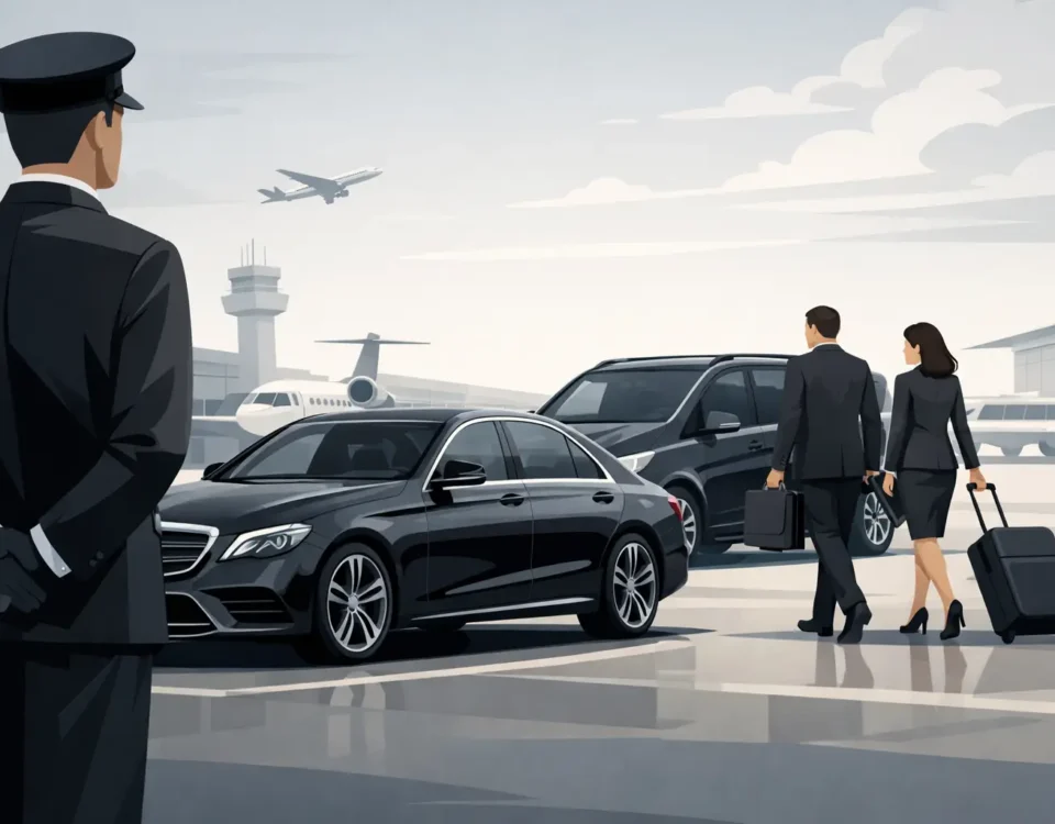 Illustration d’un service de chauffeur exécutif à Paris pour déplacements professionnels avec coordination multi-étapes