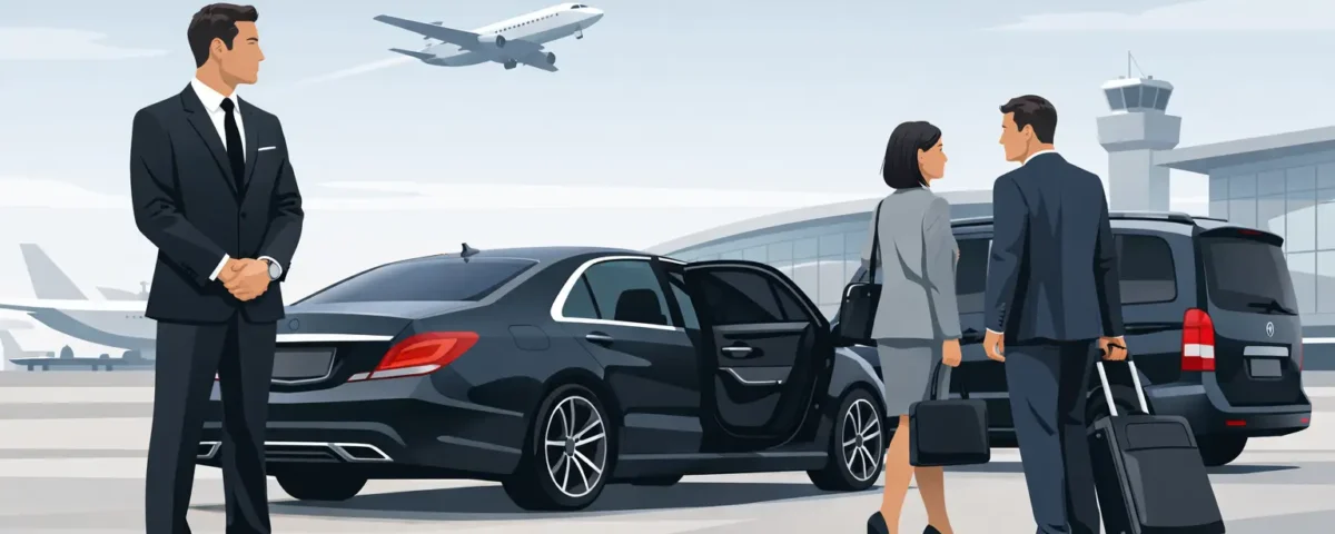 Private chauffeurs coordinating a pick-up beside premium vehicles for executive travel in Paris.